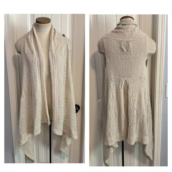 ANGEL OF THE NORTH XS/S Cream Wool Blend Knit Sleeveless Cardi Cardigan Drape - Picture 1 of 8